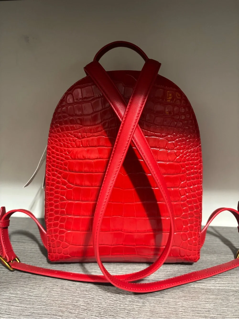 Tory Burch Red Croc-Embossed Mini Backpack with Gold Hardware